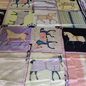 Retro Mod Equestrian Horse Scarf Pastel Pink Lavender 35”x 35” Derby Race Horses